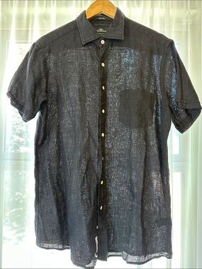 Rodd & Gunn Black Short-Sleeve Linen Button-Down Shirt